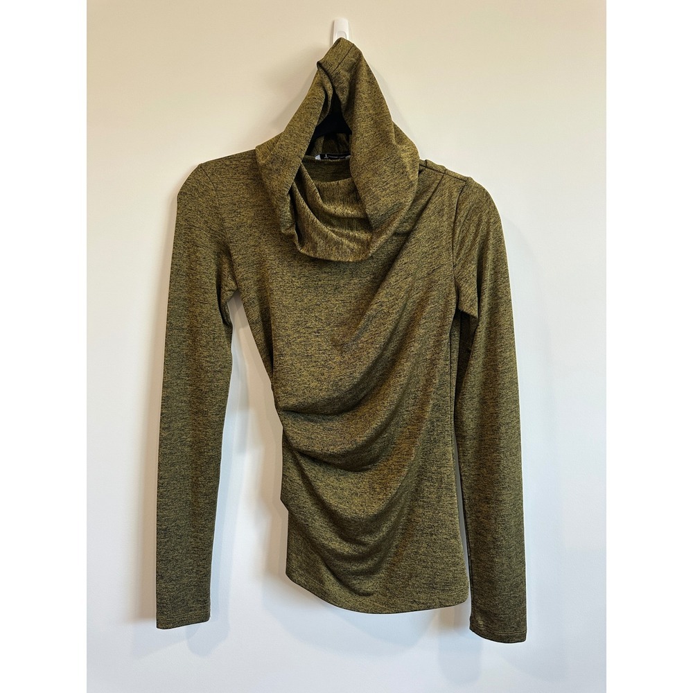 T by Alexander Wang Ruched Side Hoodie Mock Neck Top Olive Green XS S